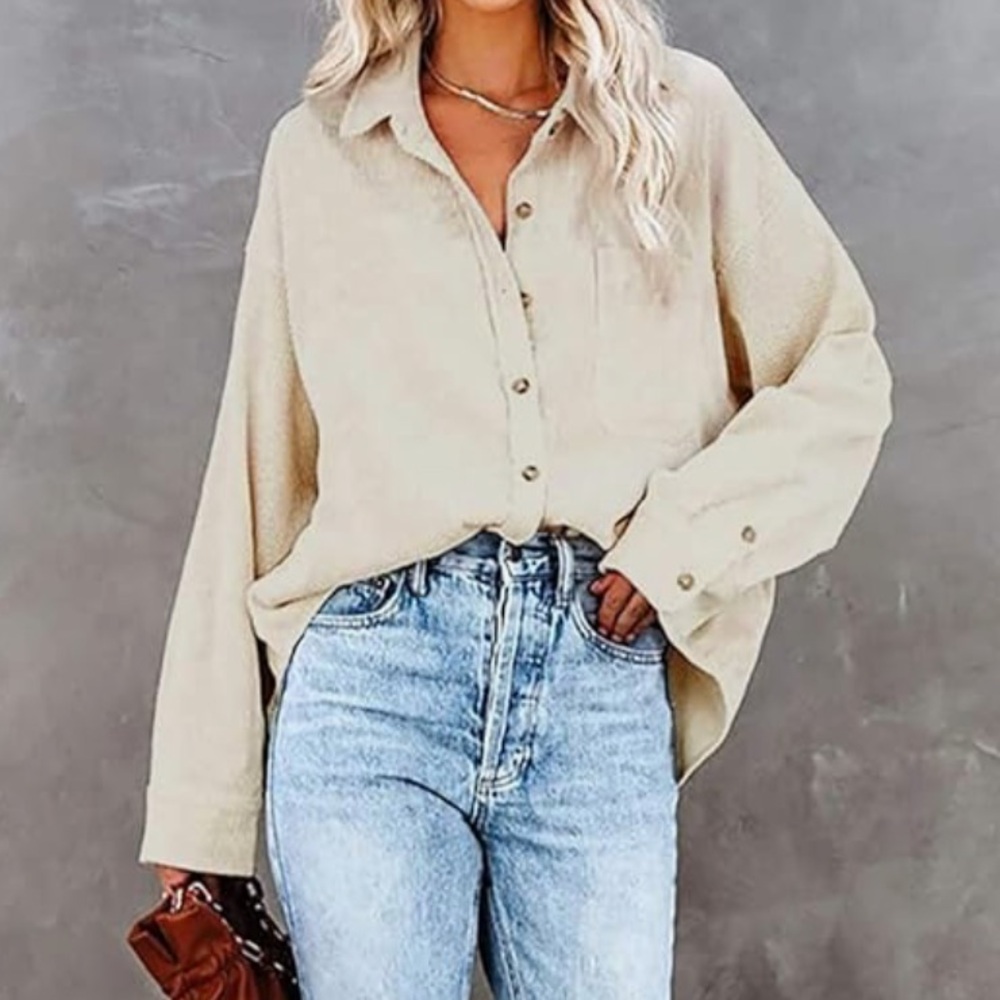 Cream Colored Corduroy Shacket